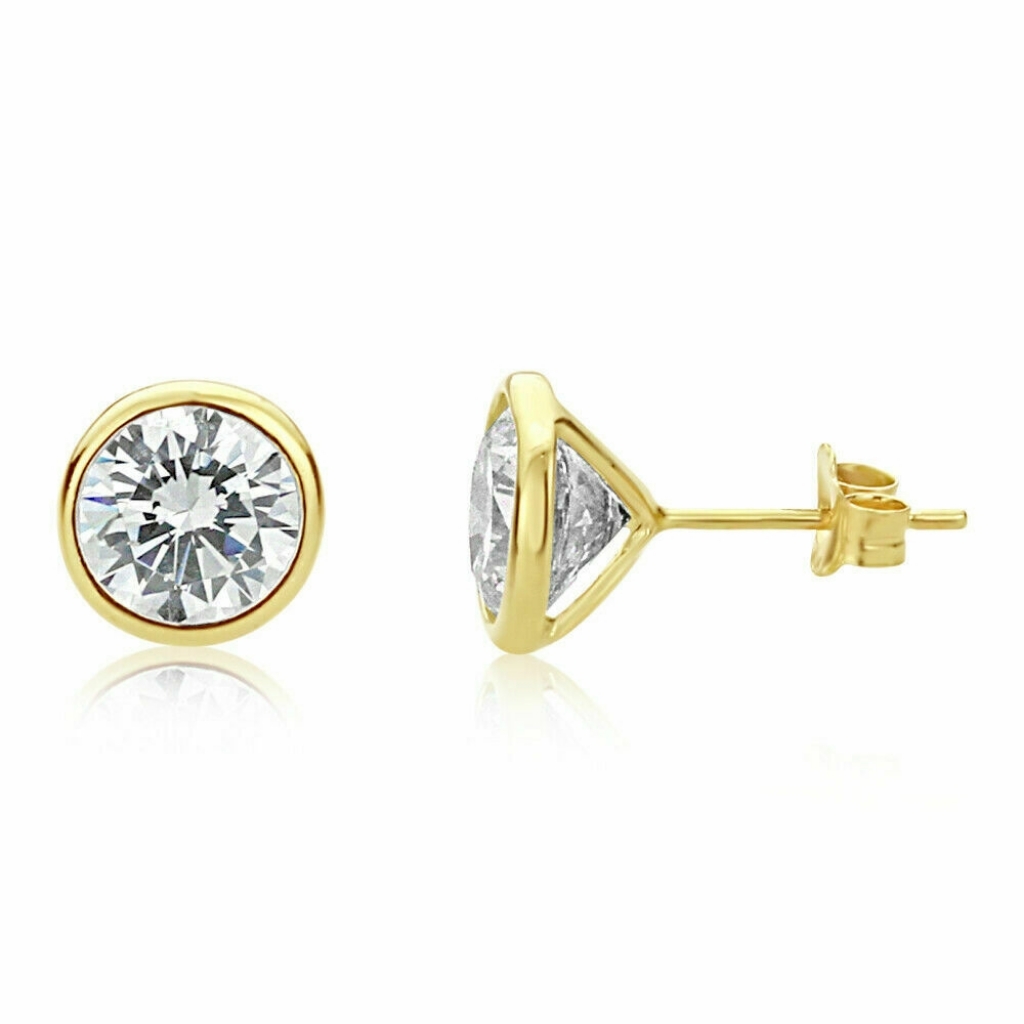 3ct Round Created Diamond Bezel Earrings 14k Gold